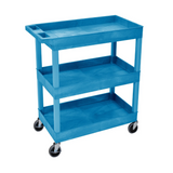 LUXOR EC111-BU Blue Utility Cart with 3 Tub Shelves 32"W x 18"D